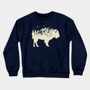 Buffalo Silhouette - Retro Bison Mountain - Buffalo Lover Crewneck Sweatshirt